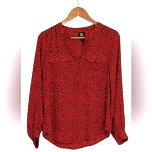 {Bobeau} Red Leopard Print Long Sleeve Blouse Size S